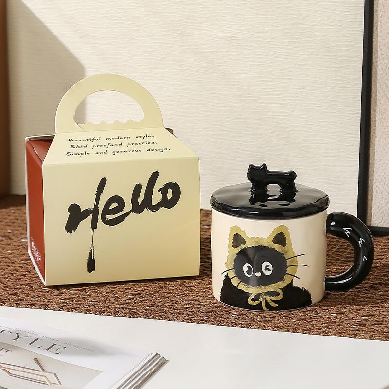 Ceramic Cup Cute Cat Mug with Lid High Value Water Cup for Girls Home Couple Coffee Breakfast Cup for Men