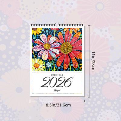1pc 2026 Wall Calendar, Abstract Floral Plant Design, 12 Beautiful Designs, Monthly Plans, Perfect Gift for Birthday, Christmas