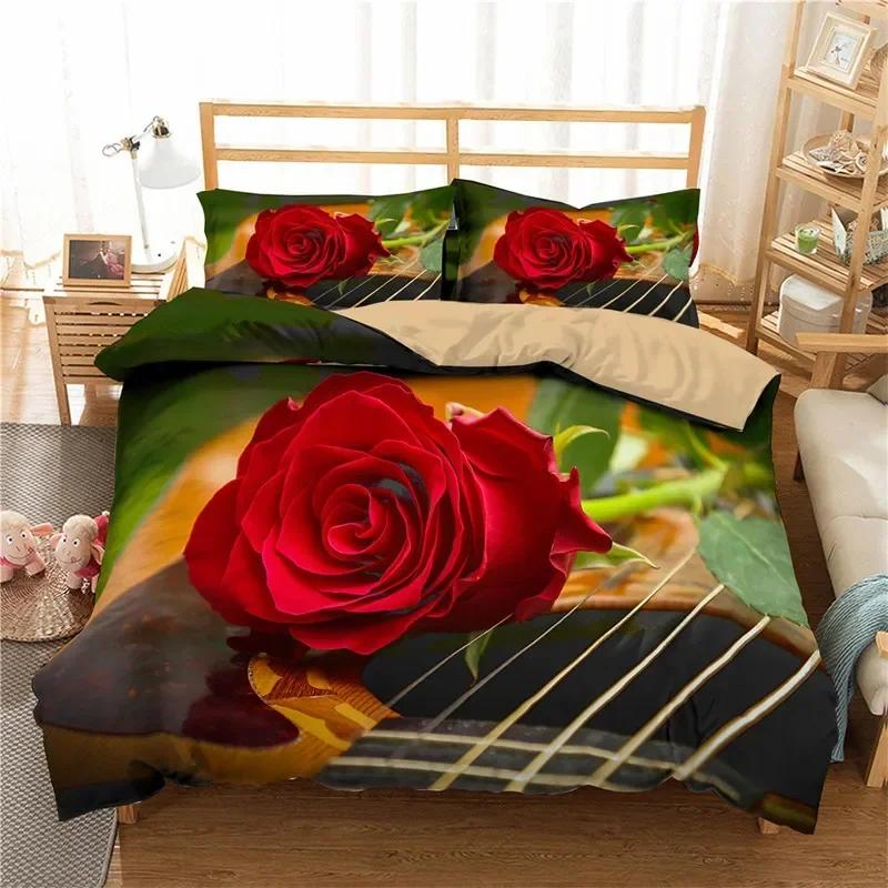 Rose Floral Romantic Theme Blossom Flowers Comfortable Duvet Quilt Cover Pillowcase Bedding Set Bedroom Decoration Home Textile