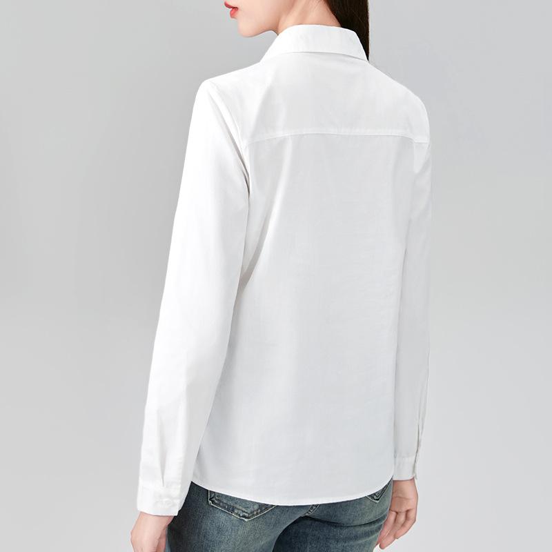 Nová halenka s lodičkovým výstřihem pro ženy Nový dámský tenký ležérní top Volná korejská košile s dlouhým rukávem bílá