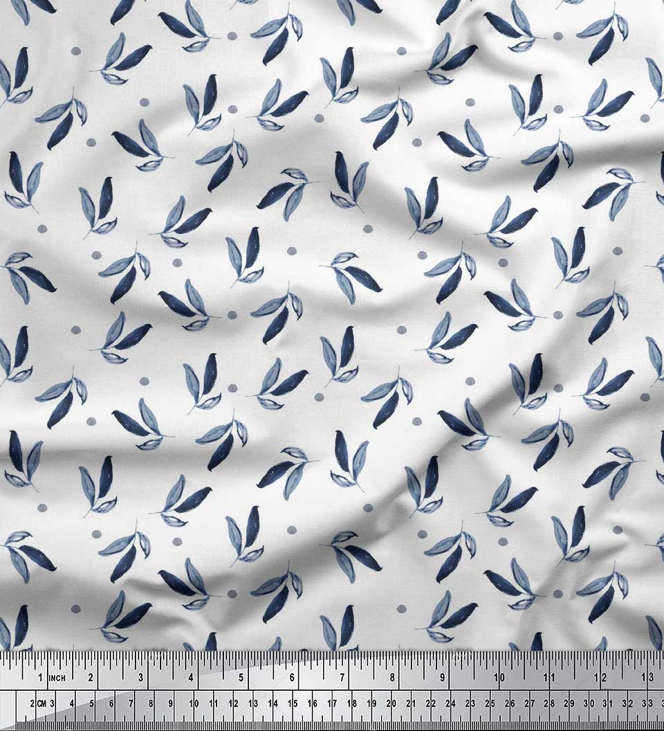 

Тканина Soimoi Blue Poly Crepe Fabric Dot & Blue Leaf Leaves Тканина з принтом у дворі 42 дюйма 42 Inch Wide - Poly Crepe білий