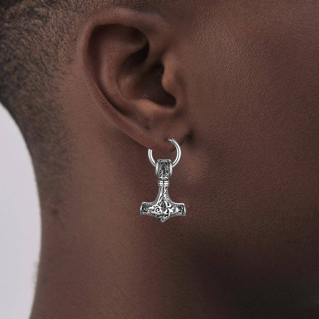 Vnox Heavy Viking Thor's Hammer Earrings for Men, Chunky Stainless Steel Punk Rock Earrings Jewelry Gift