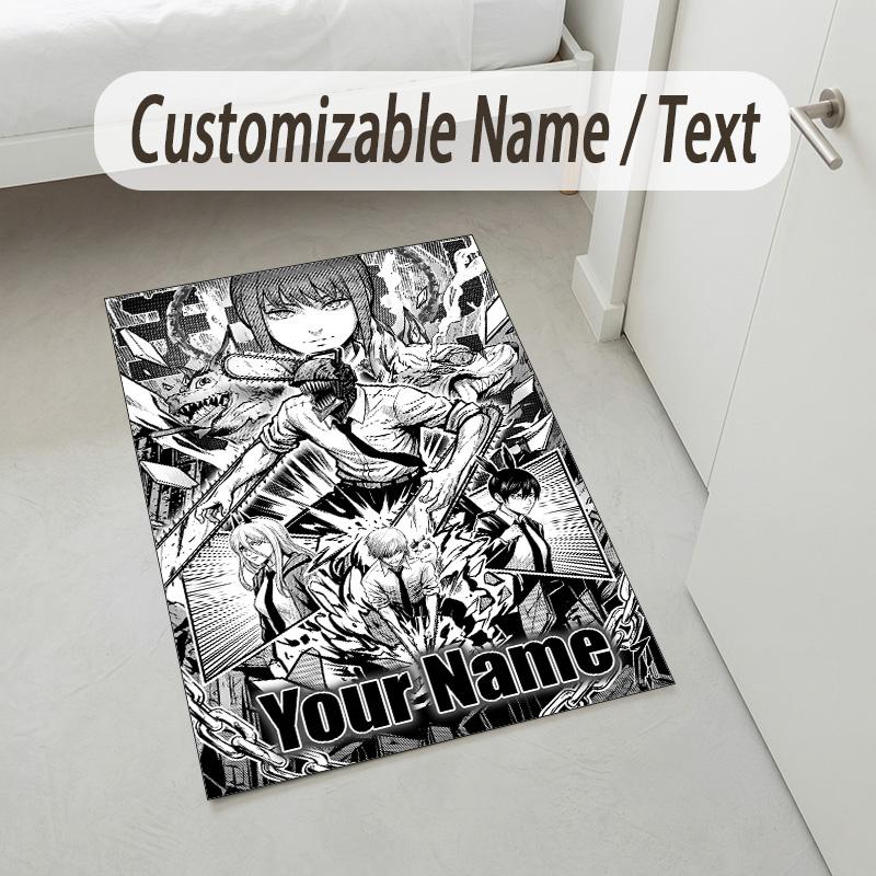 Personalized Crystal Velvet Carpet,Chainsaw Man Custom Printed Name, Plush Area Rug For Home Indoor Decor