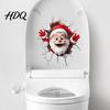 Holiday Window Clings Christmas Toilet Sticker Funny Santa Claus Lid Tank 3D Hole Effect Wall Art Self-Adhesive Waterproof PVC Decal for Bathroom