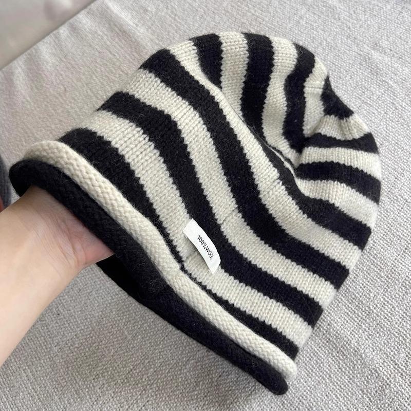 Pure Wool Pile Hat for Men and Women Loose Version Stretch Knitted Cold Hat European and American Style Double Sided Hat