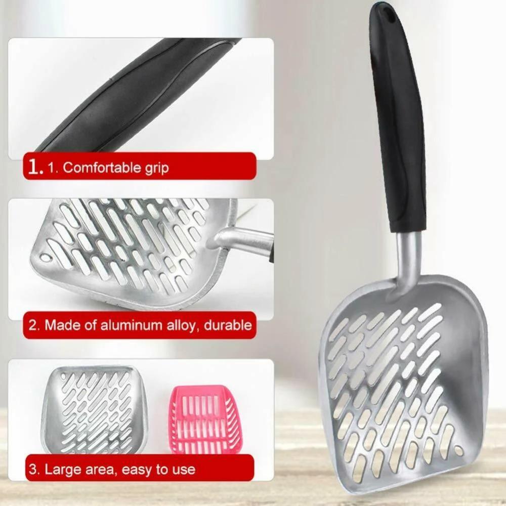 Heavy-Duty Cat Litter Scoop with Reinforced Comfortable Handle, Metal Pet Poop Sifter