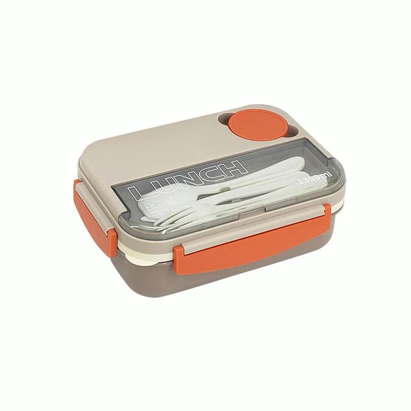 1300ml Compartment Lunch Box Portable Microwave Oven Sealed Bento Box with Spoon Fork Student Office Workers Food Containers