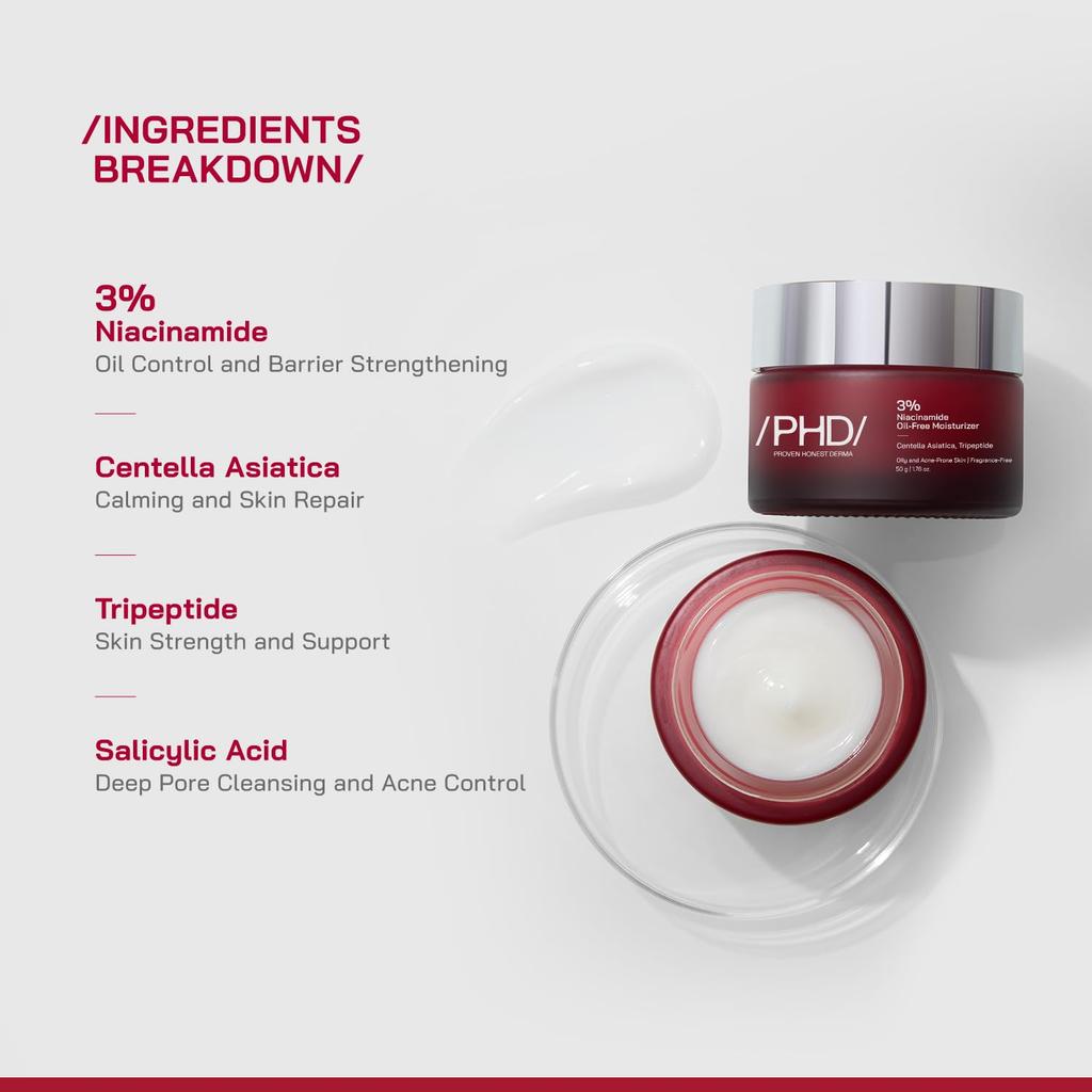 /PHD/ 3% Niacinamide Oil-Free Gel Moisturizer For Oily Skin, Lightweight Daily Face Hydration With Oil Control 50 g
