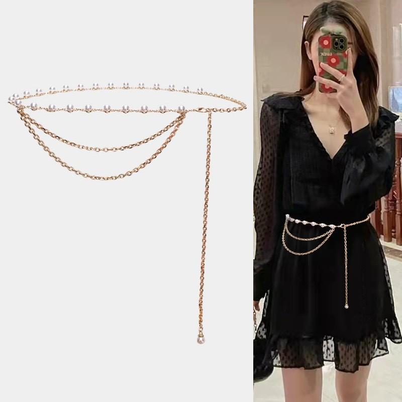 Catena da Vita Multistrato Stile Piccolo Profumo con Decorazione di Perle per Abiti e Pantaloni da Donna