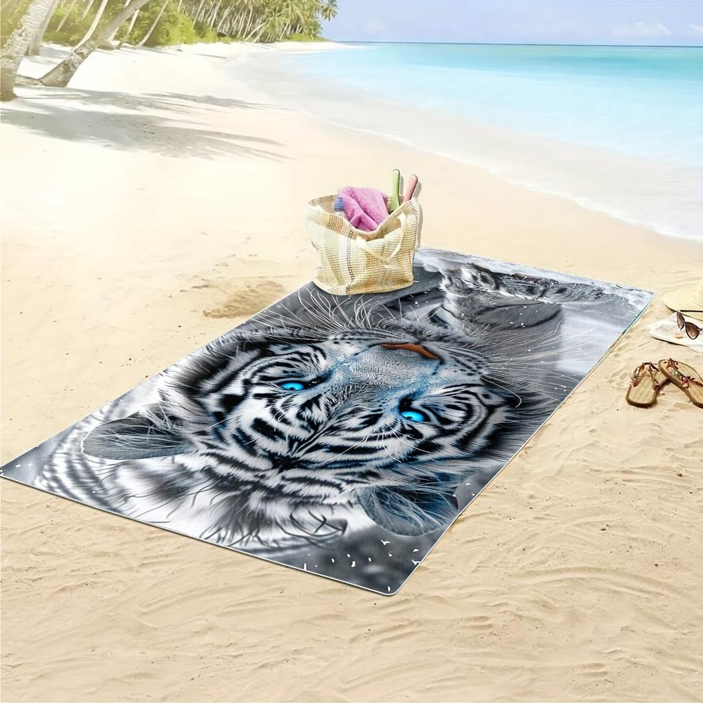 Weißer Tigerdruck Extra Großes Strandtuch Dick Weich Super Saugfähig Schnell Trocknend Maschinenwaschbar für Pool Bad Reisen Camping Alles