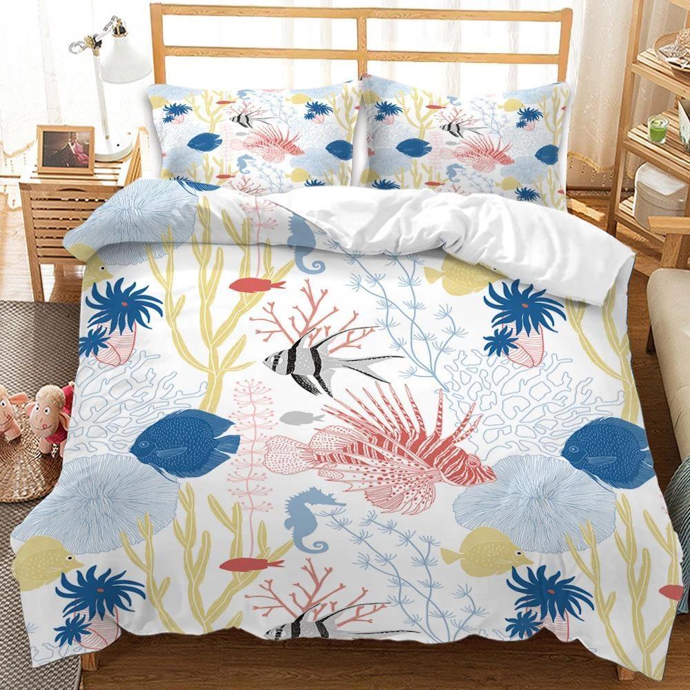 

Marine Life Bedding Set 3D Duvet Cover Queen King Single Duvet Cover Pillowcase 2/3pc Kid Gift Soft Bedroom Decoration DE 100x135cm