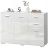 Sideboard, Modern Storage Cabinet with 2 Drawers, 3 Doors and Adjustable Shelves, High Gloss White