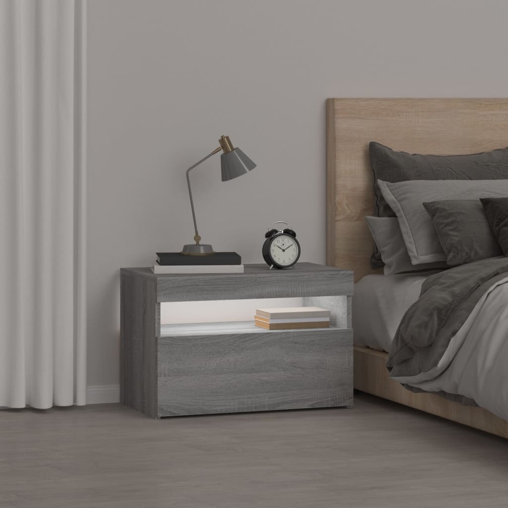 Vidaxl Szafka Nocna Z Oświetleniem Led, Szary Dąb Sonoma, 60X35X40 Cm