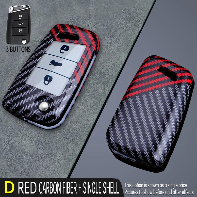 

For Volkswagen Golf 8 Langyi Sagitar Jetta Weiling Bora Tiguan Skoda Octavia Carbon Fiber Car Key Case Cover Shell With Keychain