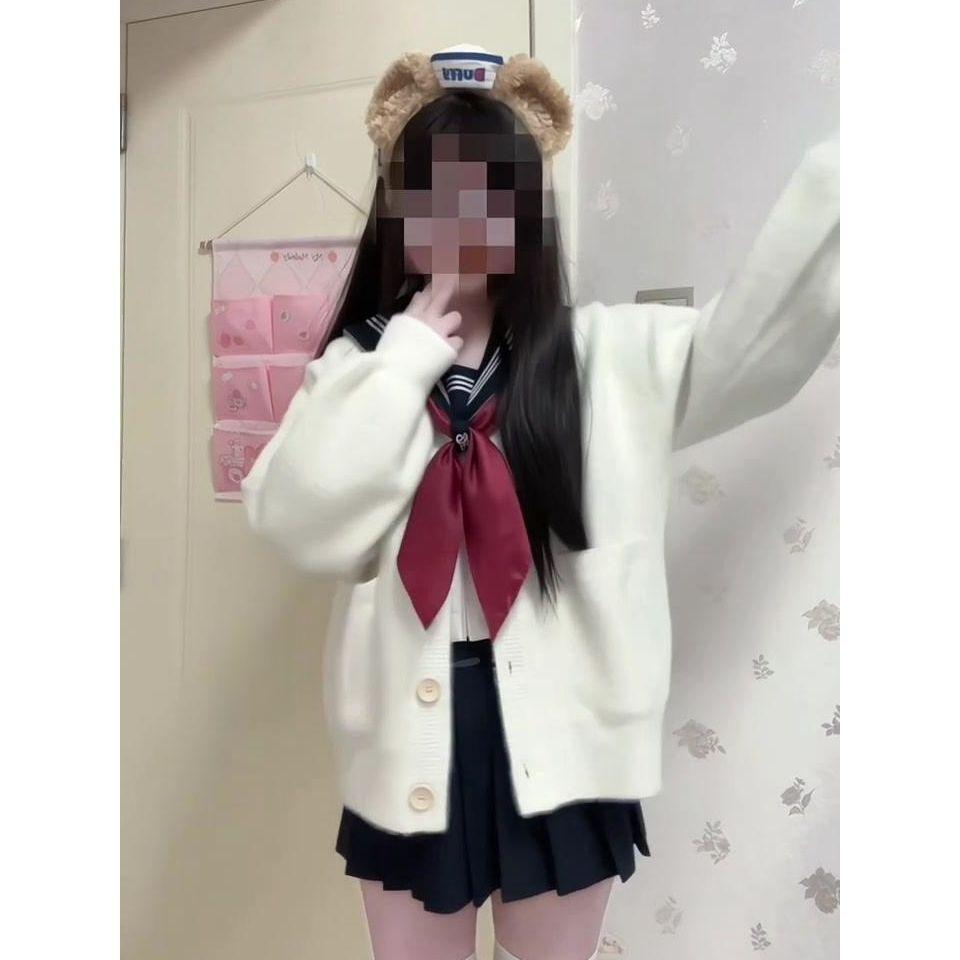 Japanese Retro Academy Style Knitted Cardigan for Women – Spring/Autumn Petite Loose Fit Sweater