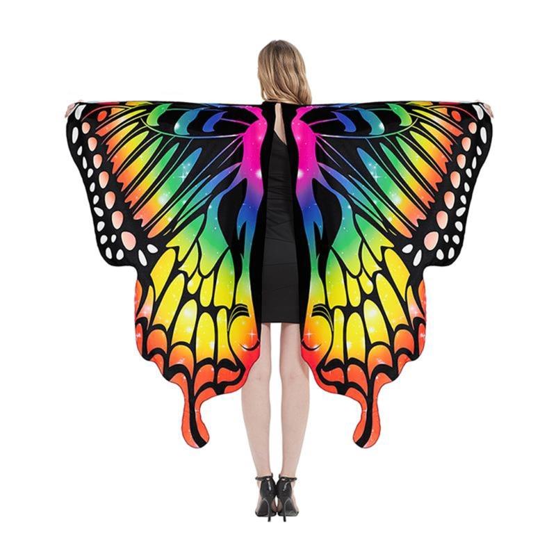 Womens Butterfly Cape Wing Fancy Dress for Party Cosplays Butterfly Wing Costume, Rainbow Butterfly Shawl Wing Cloak