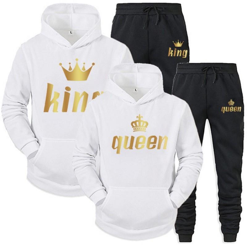 Mens Winter Fleece-Lined Sportswear Set Casual Hoodie Pants Matching Couple Outfit Daily Wear