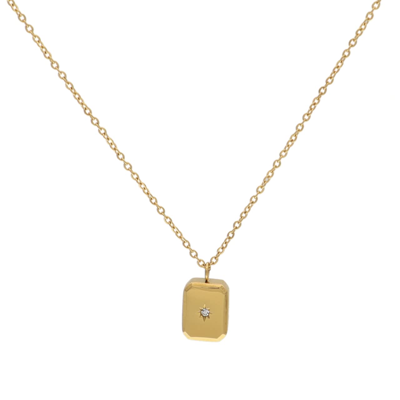 [ZIYMU] Necklace Pendant Square Cubic Zirconia Stainless Steel Gold zm-p-057b