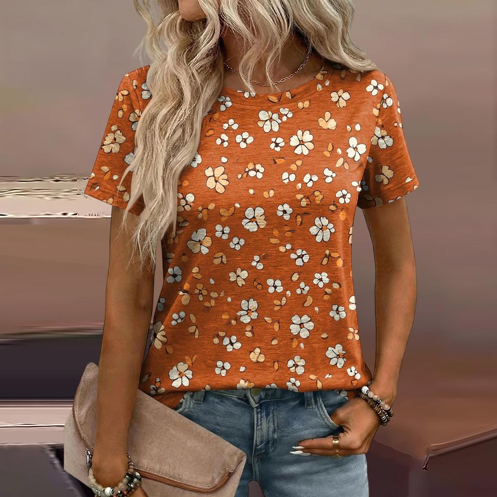 Damen Mode Lässiges Bedrucktes T-Shirt mit Lockerer Passform