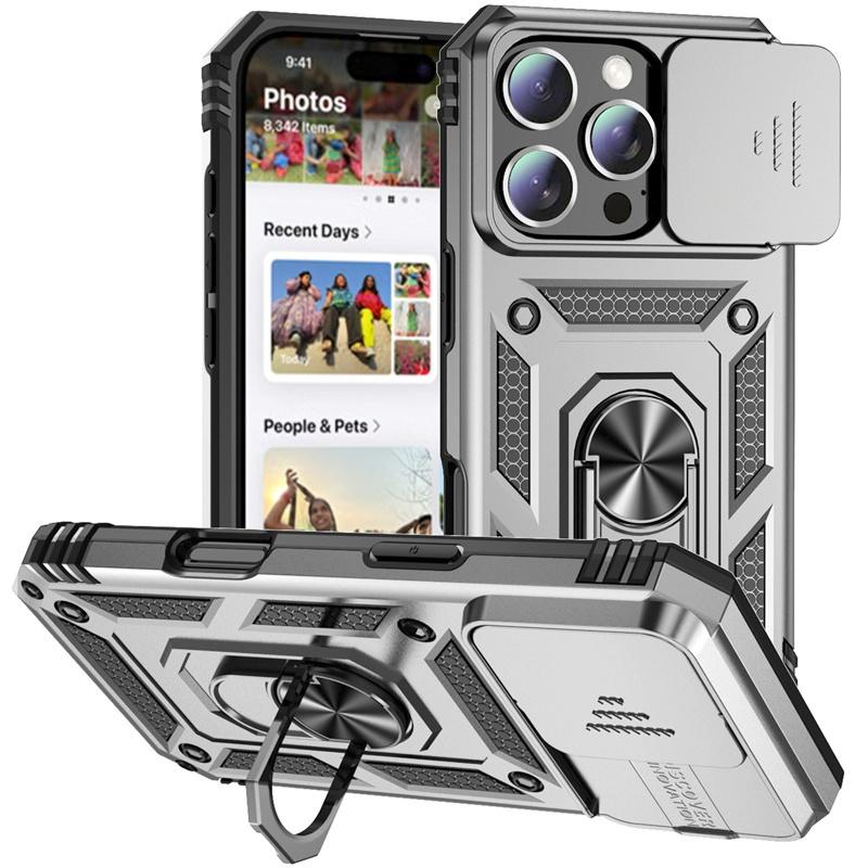 Slide Camera Armor Case For iPhone 16 15 14 13 12 11 Pro Max Mini XS XR X 7 8 Plus Cover Lens Protection Ring Stand Holder Funda