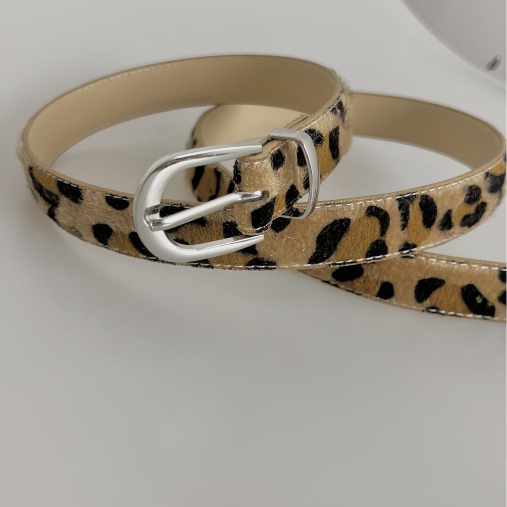 Leopard Print Belt, Versatile and Fashionable Alloy Pin Buckle Decorative Belt, Horsehair Fine Belt