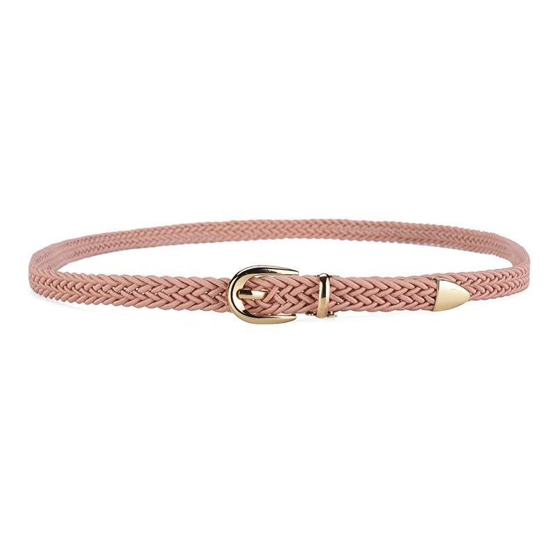 Womens Elegant Slim Woven Belt With Decorative Gold Buckle For Stylish Dress And Shirt Outfit