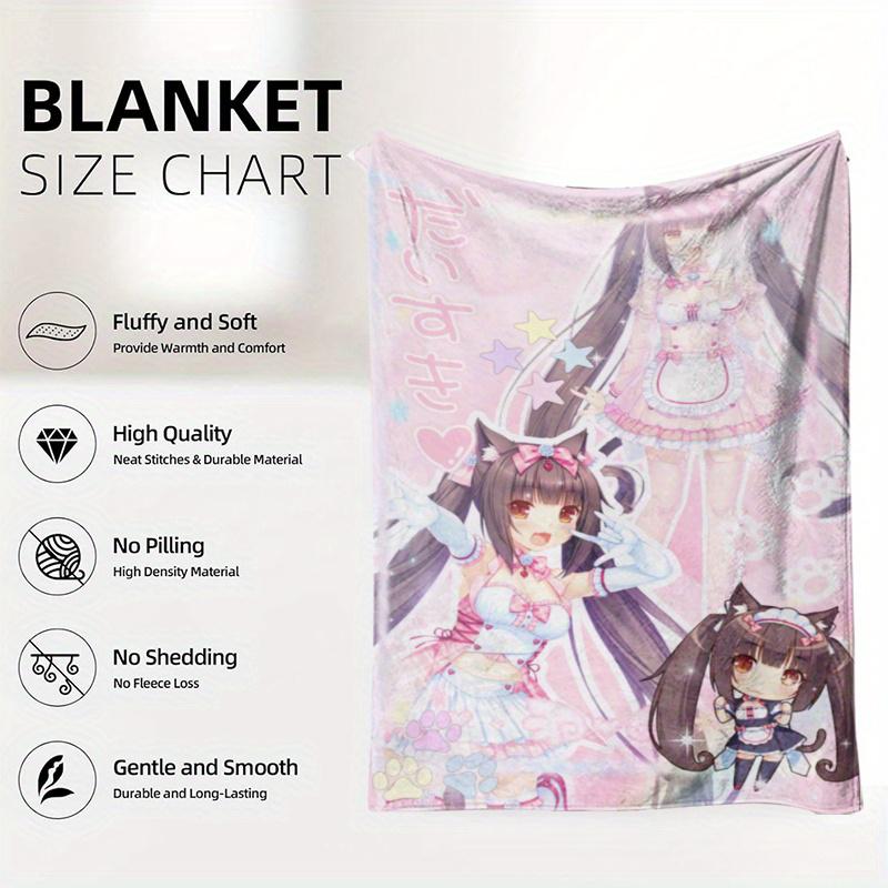 Nekopara Anime Winter flannel blanket Pastel colors for Home, Office, Travel - Perfect Gift for Anime Fans, Maid Cats