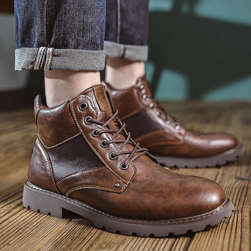 Herren-High-Top-Lederstiefel für Herbst/Winter – US-Größe, trendige mittelhohe Martin-Arbeitsstiefel im britischen Stil