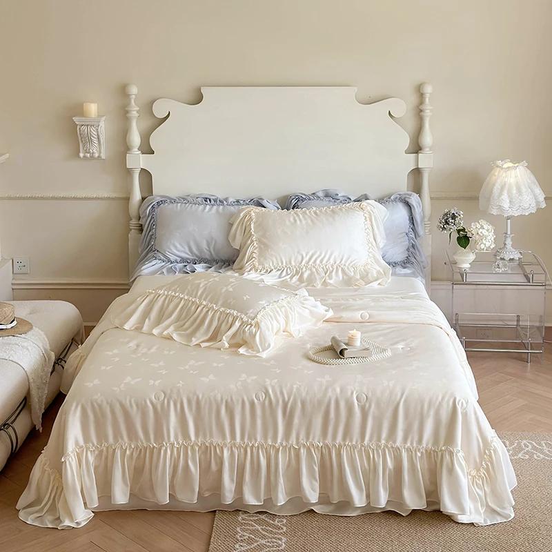 4dílná luxusní francouzská sada přikrývky na dvoulůžko, hedvábné jarní přikrývky, lyocellová ložní souprava, dekorace pokoje, letní přikrývka, chladivá deka