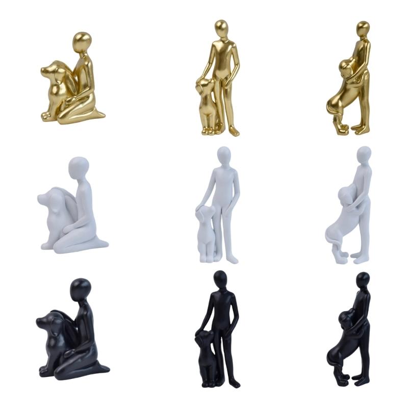 Resin Figurine Man and Dog Sculpture Collectible Ornament Gift for Dog Lover Living Room Bedroom Desktop Shelf Display