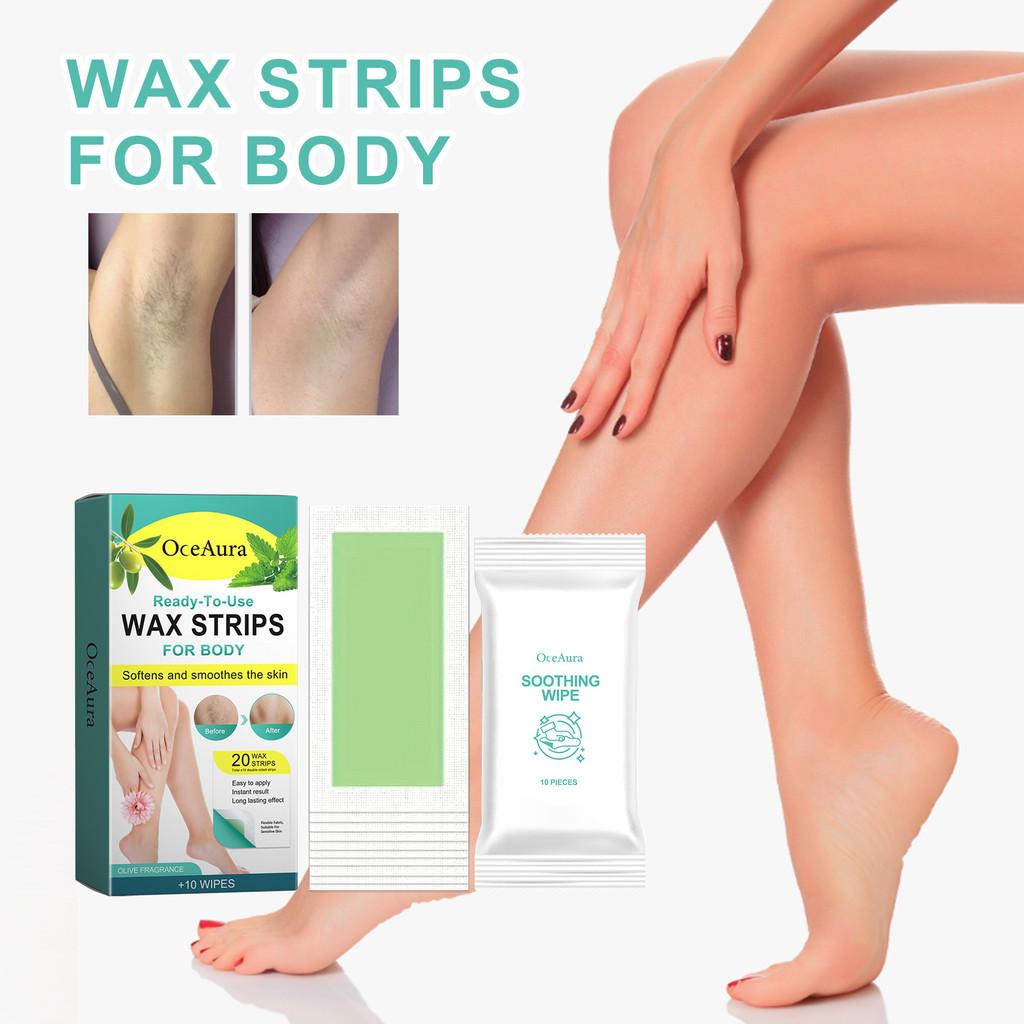 Oceaura Gentle Hair Removal Wax Strips Ideal For Underarms Legs Arms And Body 20pcs With Wipes