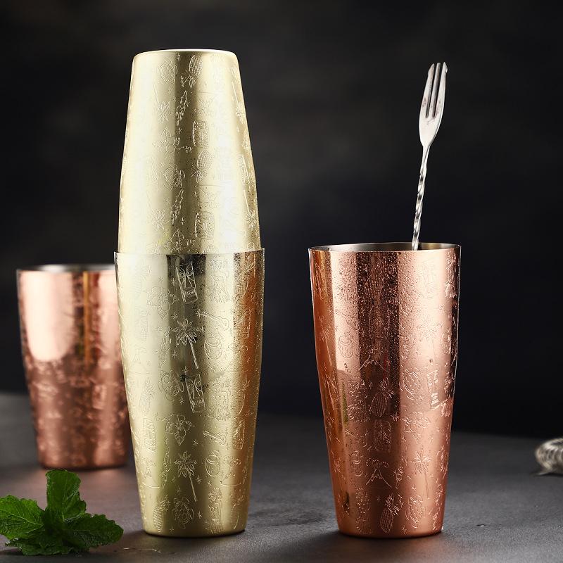 650ml/800ml Boston Cocktail Shaker With Etched Pattern Bar Cocktail Shaker Tin Set Bar Tool