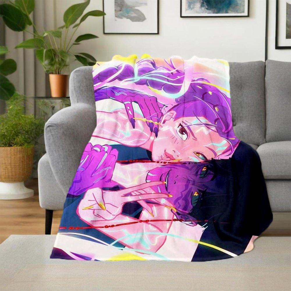 "Electric Dreams: Vibrant Anime Art Print"Blanket Lightweight Flannel Throw Blanket for Sofa, Bed, Travel, Camping, Livingroom, Office, Couc