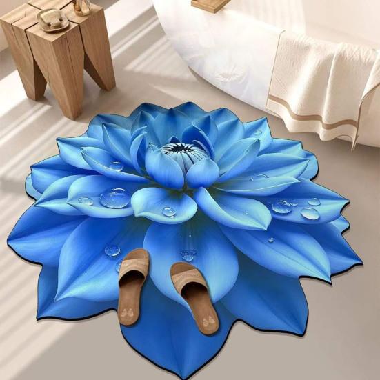 Diatomaceous Earth Floor Mat 3D Realistic Floral Design Bath Mat Non-Slip Absorbent Mat Quick-Drying Easy To Clean Shower Rug