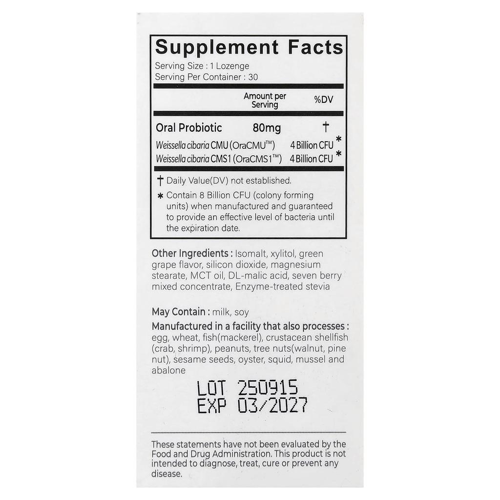 Oraticx, Teeth & Gums, Oral Probiotic, Grape, Lozenges, 30 Tablets