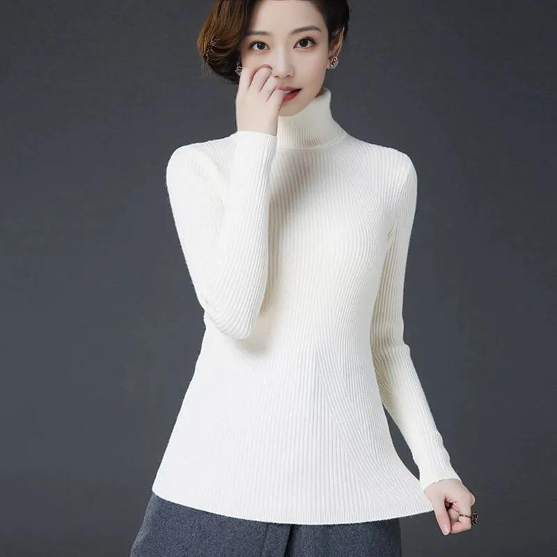 Black women's turtleneck thickened warm new sweater short winter pullover slim fit large size knitted bottoming shirt looks thin