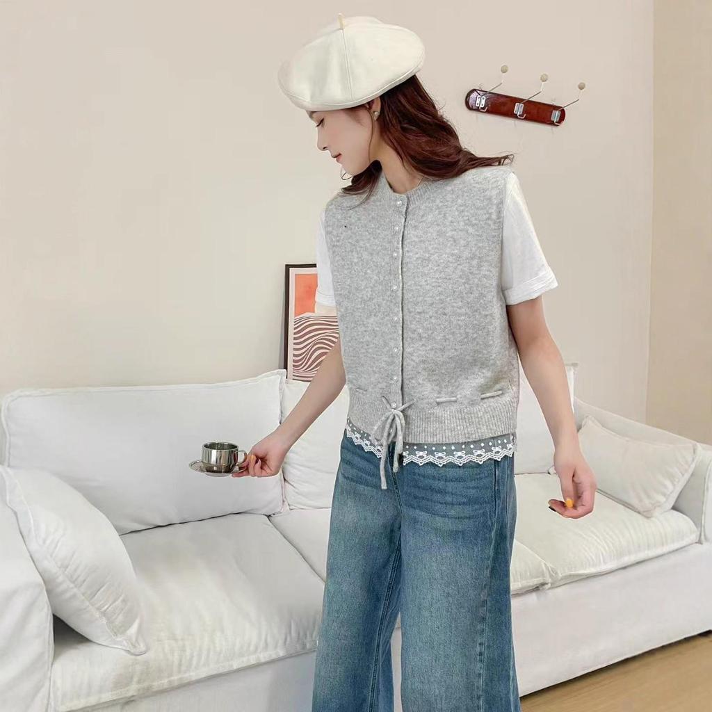 Ärmellose Strickweste für Damen im koreanischen Stil mit tailliertem Design für Herbst und Winter