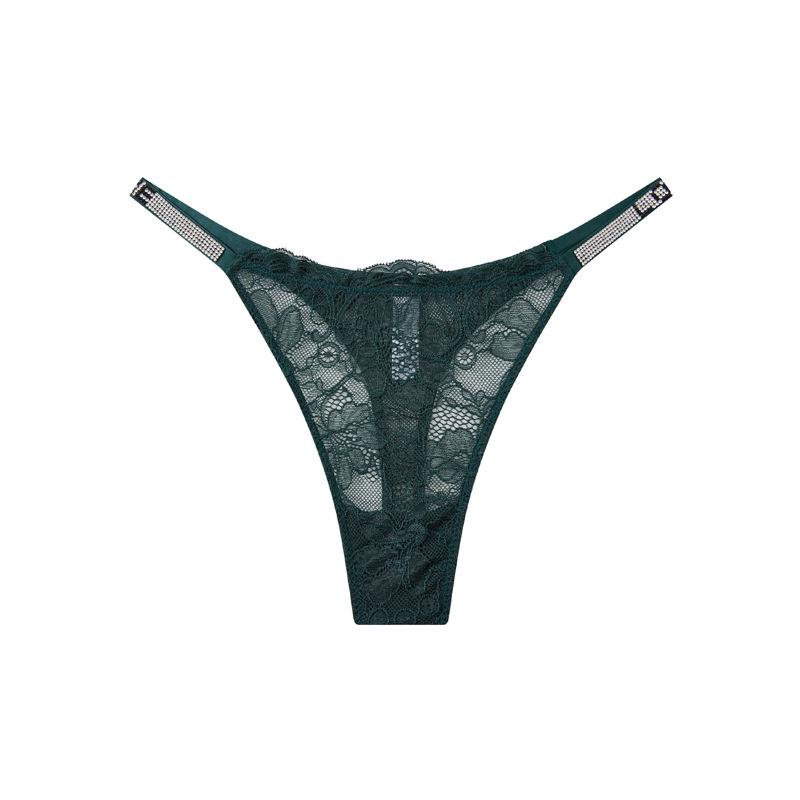 Sexy Lace Thong with Rhinestones: Seamless, Thin-Strapped, See-Through Panties