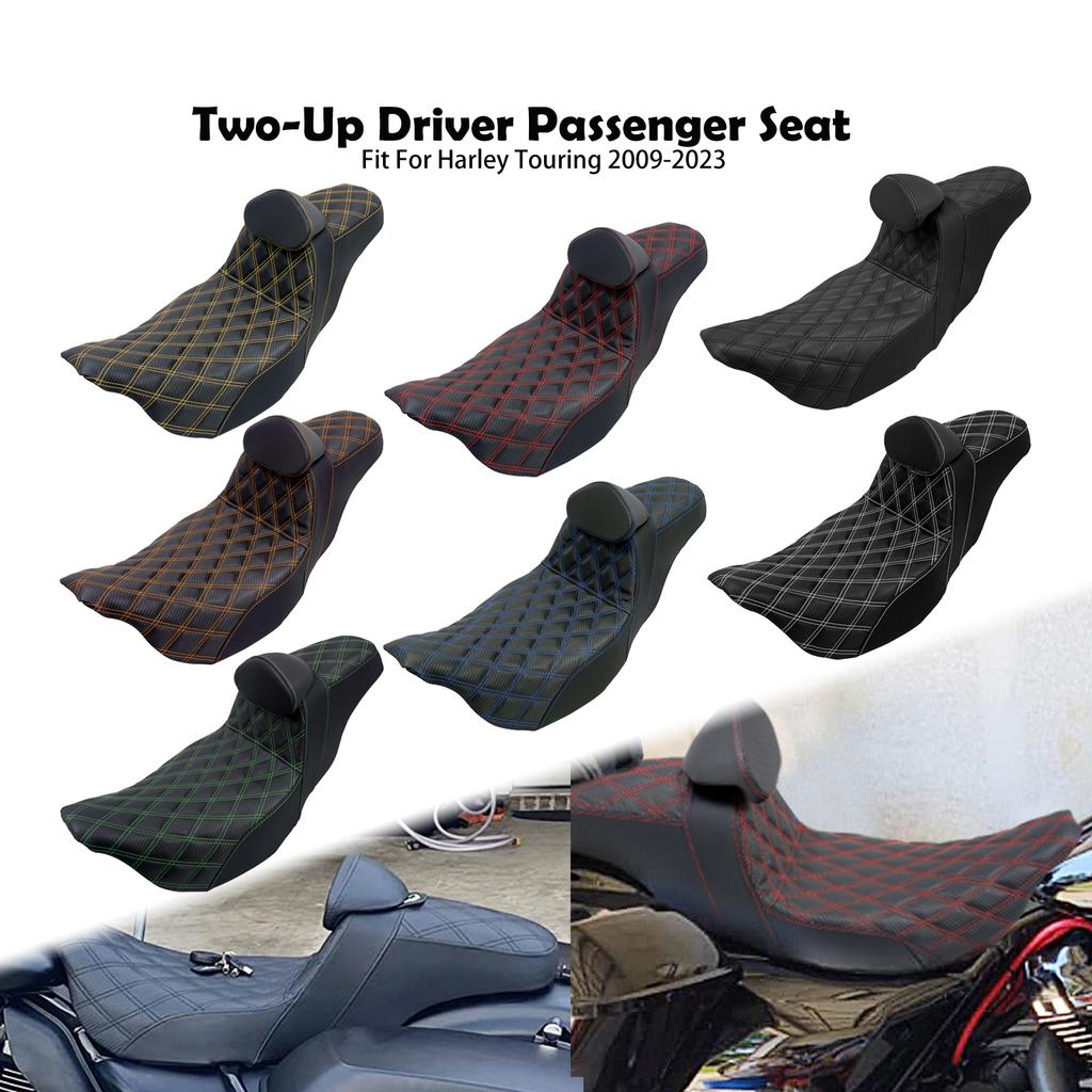 Motorcycle Two-Up Front Rear Driver Passenger Seat With Driver Backrest Cushions For Harley Touring Electra Glide FLTRX 09-2023