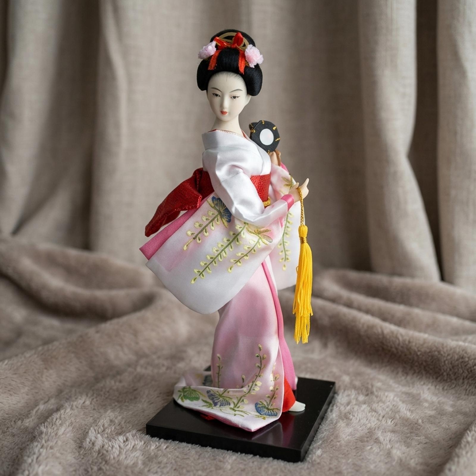 Japanese Kimono Doll Elegant Geisha Figure Decorative Collectible Asian Miniature for Home Display