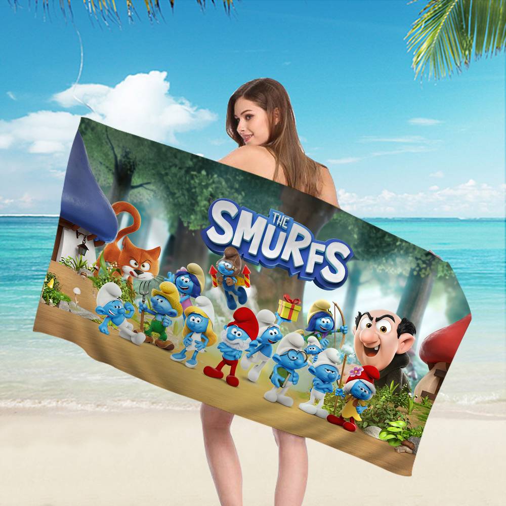 S-Smurfs Cute Anime Beach Swimming Towel Soft Absorbent Washcloth Children's Gifts for Kids Travel Camping Gym