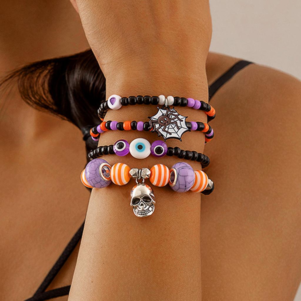 Multi-layer Spider Web Halloween Bracelet Ghost Blue Eye Pumpkin Pendant Bracelet Bat Spider Stackable Bracelet Jewelry Gifts