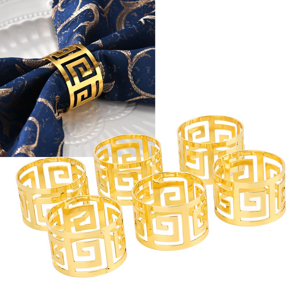 6pcs Napkin Ring Set Electroplating Golden Hollow Out Napkin Rings Buckles for Dining Anniversary Birthday Christmas