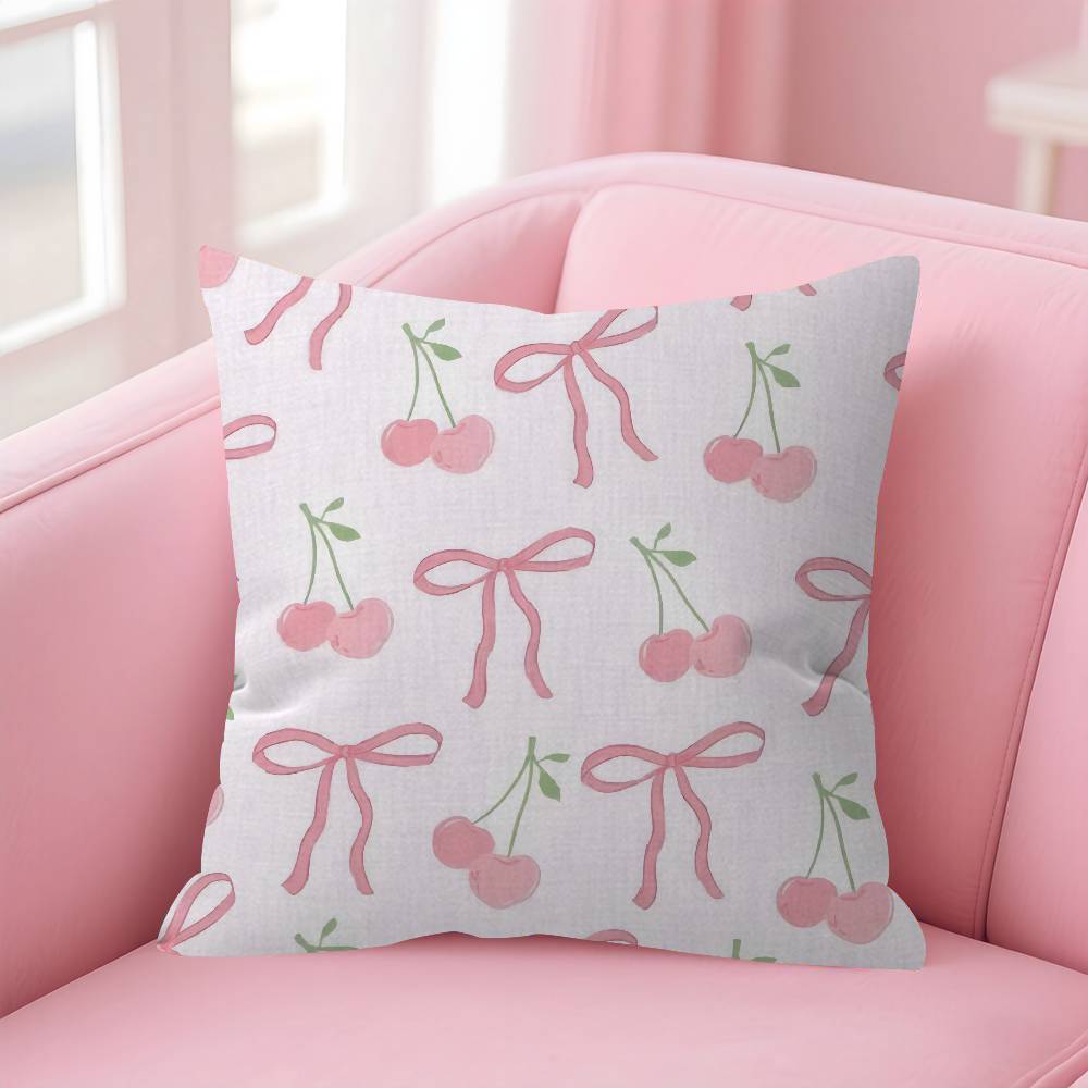 Pink Bow Cherry   Pillow Cover Design cushion Cover decor Holiday Decorati