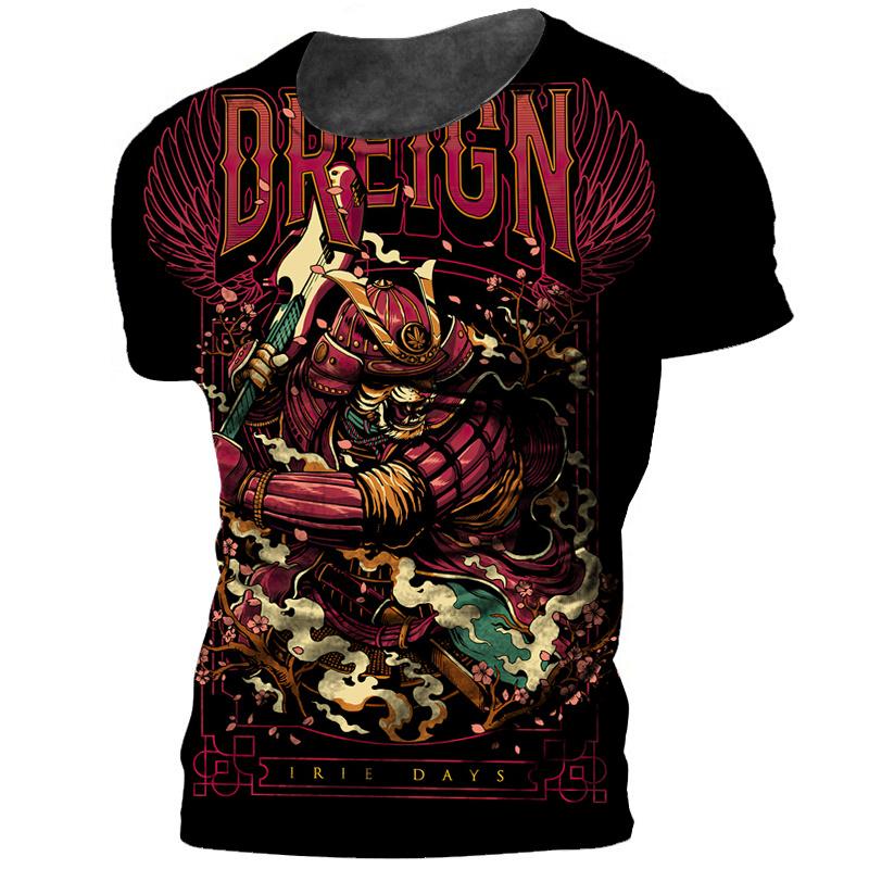 2022 Vintage Japan Samurai Men's T Shirt O-Neck Cotton Short Sleeve Tops 3D Print Oversized Punk Streetwear Men's Clothing Tees