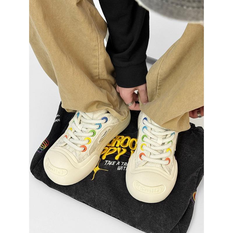 Zhang Hao Nan Bowan Smiled Canvas Shoes Tide Couple Casual Shoes Women's White Camellia Heightening Big Head Board Shoes Men