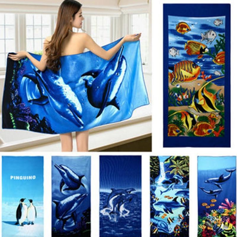 HooMALL Blue Dolphin Penguin Print Absorbent Microfiber Beach