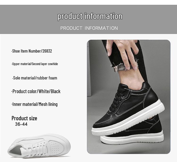 Spring Men's 10cm Height-Boosting Casual White Board Shoes: Comfortable & Versatile