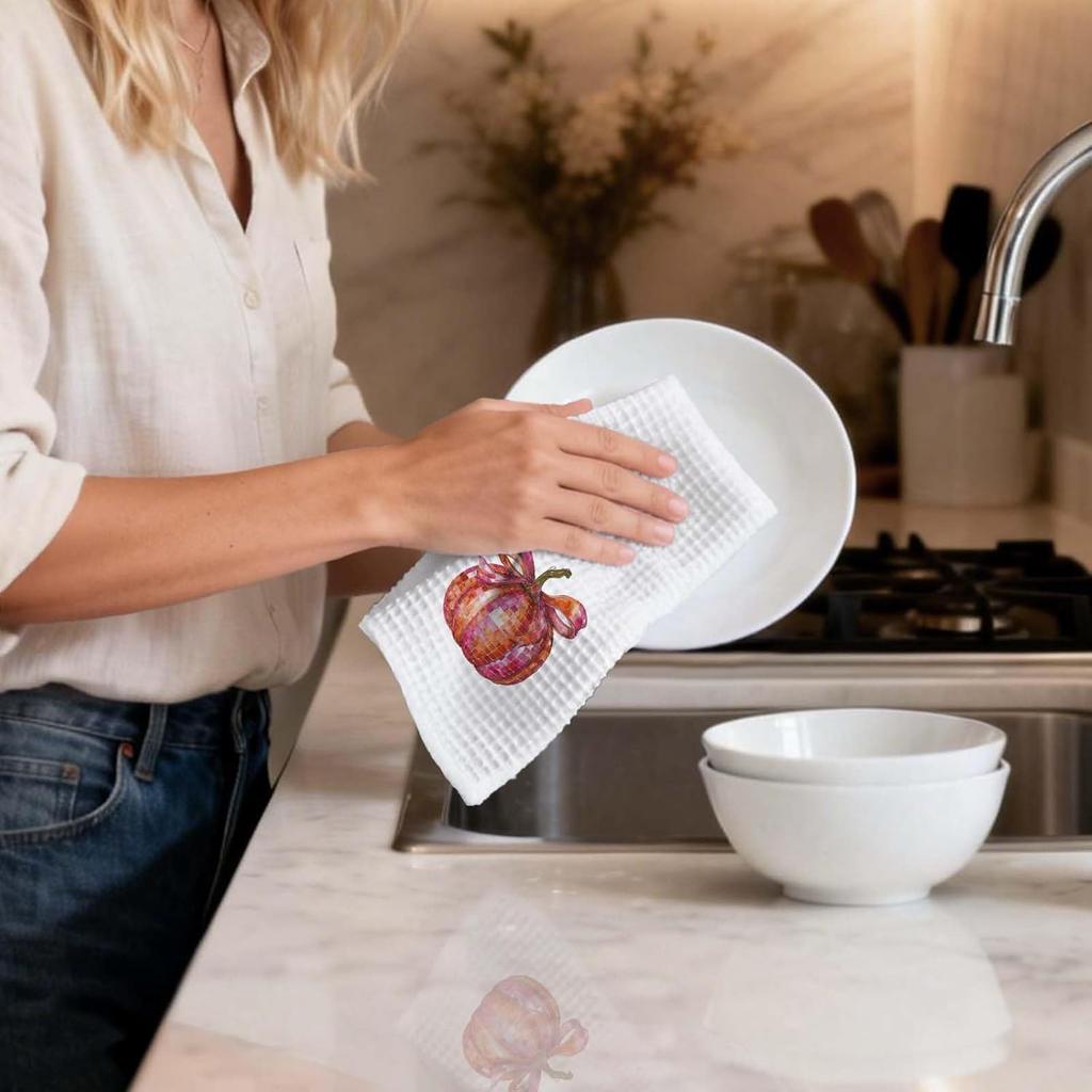 Disco Pumpkin Fall Kitchen Towels, Orange Coquette Bow Pumpkin Dish Towel for Kitchen, Trendy Fall Decor, Thanksgiving Autumn Trendy Halloween Hand