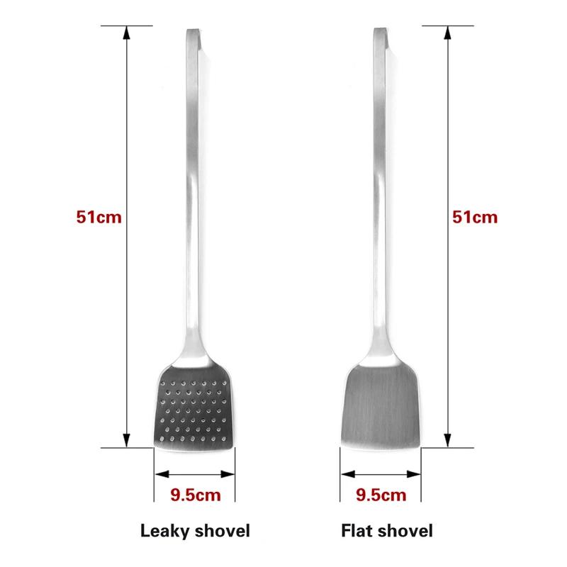 Extended stainless steel frying shovel Long handled leaky shovel steak pancakes iron pot spatula Fried vegetables Kitchenware